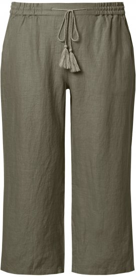 Ulla Popken Cool Linen Elastic Waist Capri Pants Loden Green - Traperice & Hlače u Velikim Veličinama – Plus Size - 
