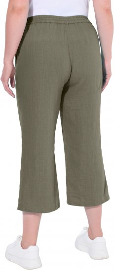 Ulla Popken Cool Linen Elastic Waist Capri Pants Loden Green - Traperice & Hlače u Velikim Veličinama – Plus Size - 