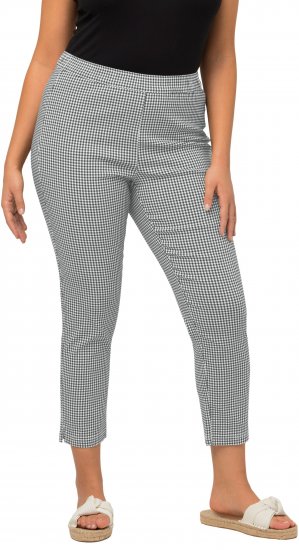 Ulla Popken Check Bengaline Slim Leg Sienna Fit Stretch Crop Pants Black - Traperice & Hlače u Velikim Veličinama – Plus Size - 
