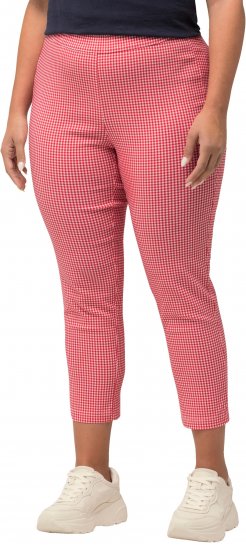 Ulla Popken Check Bengaline Slim Leg Sienna Fit Stretch Crop Pants Light Pink - Traperice & Hlače u Velikim Veličinama – Plus Size - 