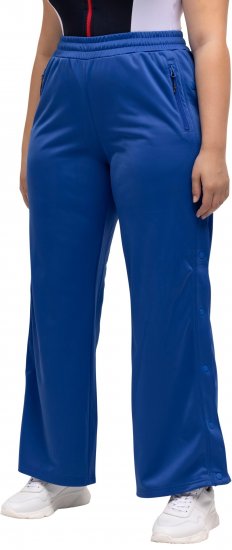 Ulla Popken Snap Placket Side Seam Wide Leg Recycled Polyester Knit Joggers Blue - Traperice & Hlače u Velikim Veličinama – Plus Size - 