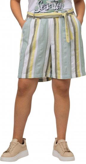 Ulla Popken Striped Wide Leg Elastic Waistband Shorts White - Traperice & Hlače u Velikim Veličinama – Plus Size - 