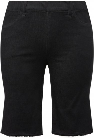 Ulla Popken Frayed Hemline Elastic Waistband Bermuda Shorts Black - Traperice & Hlače u Velikim Veličinama – Plus Size - 