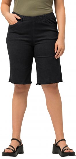 Ulla Popken Frayed Hemline Elastic Waistband Bermuda Shorts Black - Traperice & Hlače u Velikim Veličinama – Plus Size - 