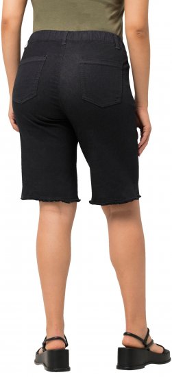 Ulla Popken Frayed Hemline Elastic Waistband Bermuda Shorts Black - Traperice & Hlače u Velikim Veličinama – Plus Size - 