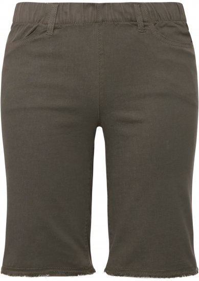 Ulla Popken Frayed Hemline Elastic Waistband Bermuda Shorts Loden Green - Traperice & Hlače u Velikim Veličinama – Plus Size - 