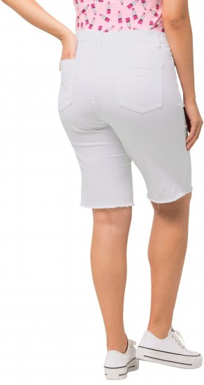 Ulla Popken Frayed Hemline Elastic Waistband Bermuda Shorts Snow White - Traperice & Hlače u Velikim Veličinama – Plus Size - 