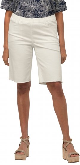 Ulla Popken Frayed Hemline Elastic Waistband Bermuda Shorts White - Traperice & Hlače u Velikim Veličinama – Plus Size - 