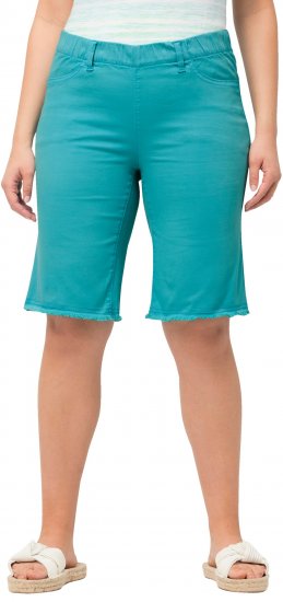 Ulla Popken Frayed Hemline Elastic Waistband Bermuda Shorts Bright Turquoise - Traperice & Hlače u Velikim Veličinama – Plus Size - 