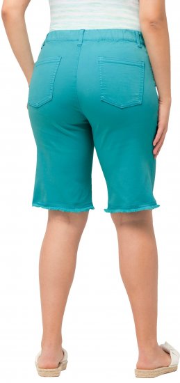 Ulla Popken Frayed Hemline Elastic Waistband Bermuda Shorts Bright Turquoise - Traperice & Hlače u Velikim Veličinama – Plus Size - 