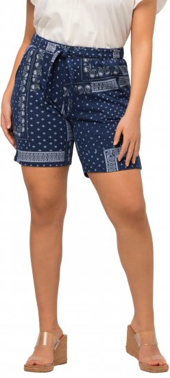 Ulla Popken Paisley Pull On Shorts Blue - Traperice & Hlače u Velikim Veličinama – Plus Size - 
