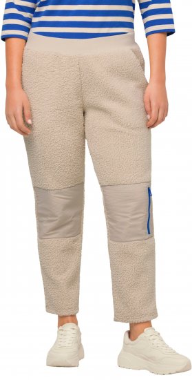 Ulla Popken Teddy Fleece Knee Patch Pants Beige - Traperice & Hlače u Velikim Veličinama – Plus Size - 