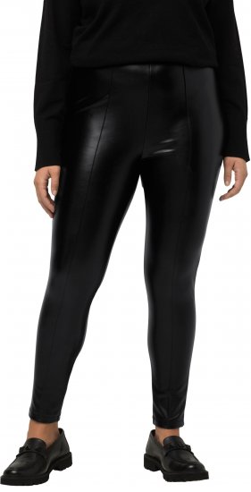 Ulla Popken Faux Leather Leggings Black - Traperice & Hlače u Velikim Veličinama – Plus Size - 