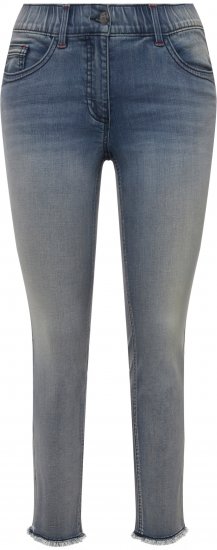 Ulla Popken Fringed Hem Stretch Fit Jeans Blue Denim - Traperice & Hlače u Velikim Veličinama – Plus Size - 
