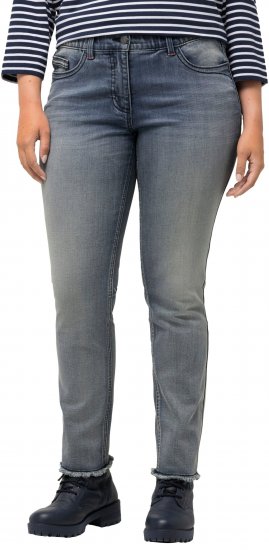 Ulla Popken Fringed Hem Stretch Fit Jeans Blue Denim - Traperice & Hlače u Velikim Veličinama – Plus Size - 