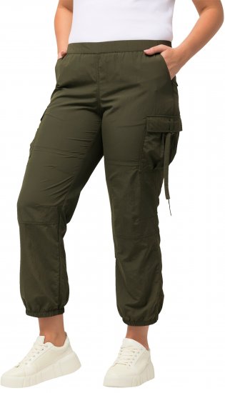 Ulla Popken Elastic Waist Cargo Pants Olives Grey - Traperice & Hlače u Velikim Veličinama – Plus Size - 