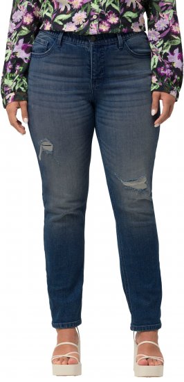 Ulla Popken Sammy Destroy 5 Pocket Jeans Blue Denim - Traperice & Hlače u Velikim Veličinama – Plus Size - 