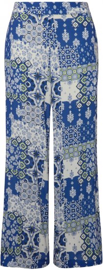 Ulla Popken Paisley Straight Leg Pull On Pants Blue - Traperice & Hlače u Velikim Veličinama – Plus Size - 