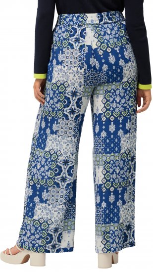 Ulla Popken Paisley Straight Leg Pull On Pants Blue - Traperice & Hlače u Velikim Veličinama – Plus Size - 