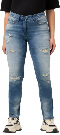 Ulla Popken Distressed Stretch Fit Sarah Jeans Blue - Traperice & Hlače u Velikim Veličinama – Plus Size - 