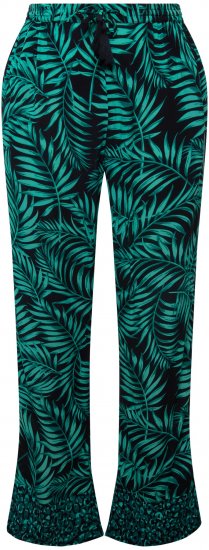 Ulla Popken Palm Leaf Print Elastic Waist Pants Navy - Traperice & Hlače u Velikim Veličinama – Plus Size - 