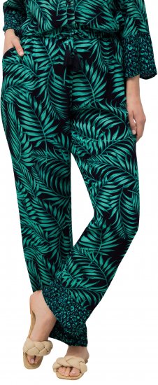 Ulla Popken Palm Leaf Print Elastic Waist Pants Navy - Traperice & Hlače u Velikim Veličinama – Plus Size - 
