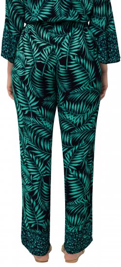 Ulla Popken Palm Leaf Print Elastic Waist Pants Navy - Traperice & Hlače u Velikim Veličinama – Plus Size - 
