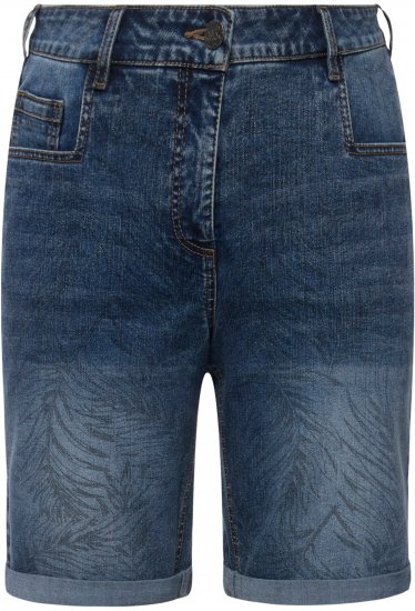 Ulla Popken Palm Print Denim Bermuda Shorts Blue Denim - Traperice & Hlače u Velikim Veličinama – Plus Size - 