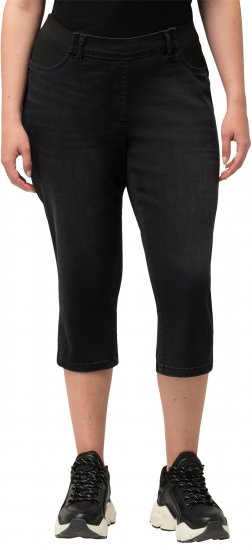 Ulla Popken Sienna Stretch Denim Capris Black - Traperice & Hlače u Velikim Veličinama – Plus Size - 