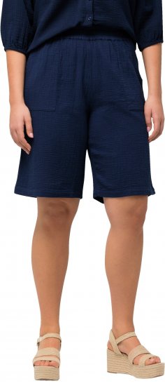 Ulla Popken Muslin Elastic Waist Wide Leg Shorts Blue - Traperice & Hlače u Velikim Veličinama – Plus Size - 