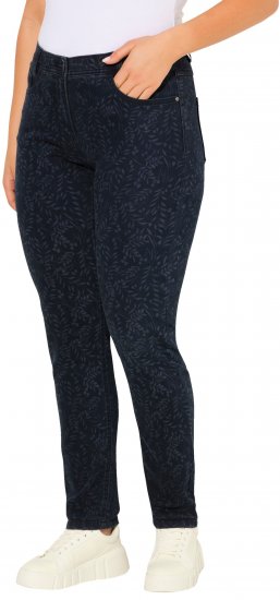 Ulla Popken Leaf Print Boyfriend Jeans Blue - Traperice & Hlače u Velikim Veličinama – Plus Size - 
