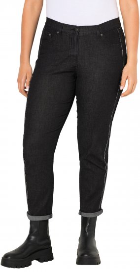 Ulla Popken Raw Denim Stripe Stretch Fit Jeans Black - Traperice & Hlače u Velikim Veličinama – Plus Size - 