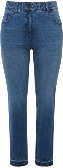 Ulla Popken Fringed Hem Stretch Fit Jeans Denim Blue - Traperice & Hlače u Velikim Veličinama – Plus Size - 