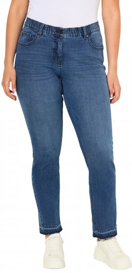 Ulla Popken Fringed Hem Stretch Fit Jeans Denim Blue - Traperice & Hlače u Velikim Veličinama – Plus Size - 
