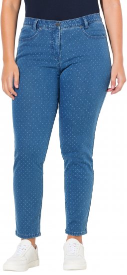 Ulla Popken Polka Dot Stretch Fit Jeans Blue Denim - Traperice & Hlače u Velikim Veličinama – Plus Size - 