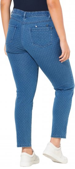 Ulla Popken Polka Dot Stretch Fit Jeans Blue Denim - Traperice & Hlače u Velikim Veličinama – Plus Size - 