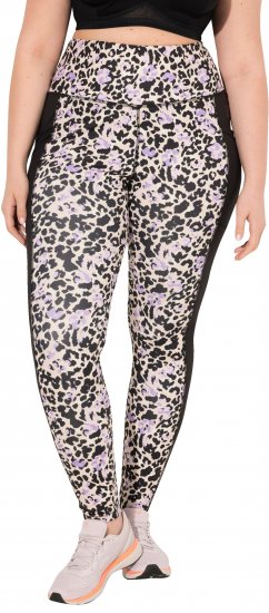 Ulla Popken Leopard Print Quick Drying Leggings Black - Traperice & Hlače u Velikim Veličinama – Plus Size - 