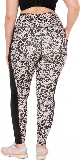 Ulla Popken Leopard Print Quick Drying Leggings Black - Traperice & Hlače u Velikim Veličinama – Plus Size - 