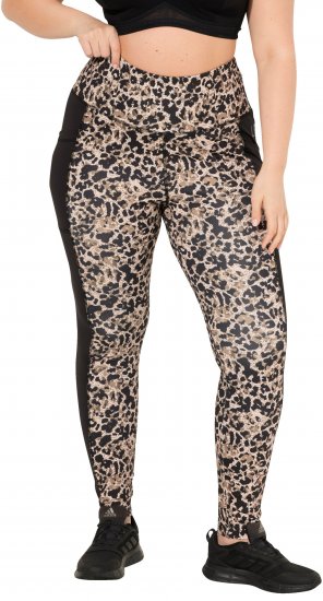 Ulla Popken Leopard Print Quick Drying Leggings Orange - Traperice & Hlače u Velikim Veličinama – Plus Size - 