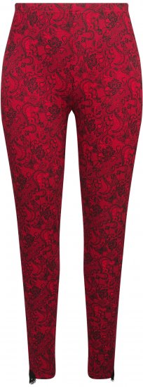 Ulla Popken Lace Print Leggings Red - Traperice & Hlače u Velikim Veličinama – Plus Size - 