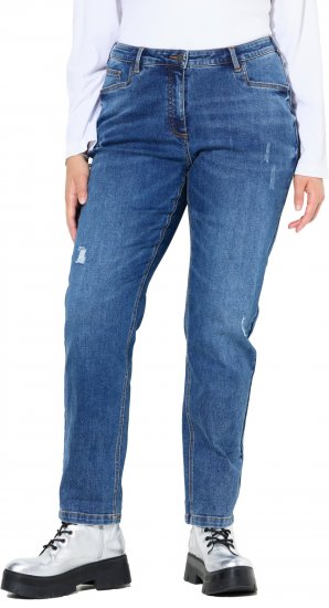 Ulla Popken Lightly Distressed Boyfriend Jeans Blue - Traperice & Hlače u Velikim Veličinama – Plus Size - 