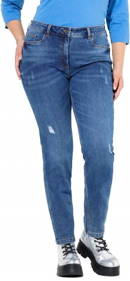 Ulla Popken Lightly Distressed Slim Leg Jeans Blue - Traperice & Hlače u Velikim Veličinama – Plus Size - 
