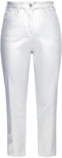 Ulla Popken Metallic Stretch Fit Mom Jeans Silver - Traperice & Hlače u Velikim Veličinama – Plus Size - 