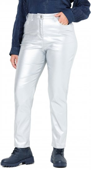 Ulla Popken Metallic Stretch Fit Mom Jeans Silver - Traperice & Hlače u Velikim Veličinama – Plus Size - 