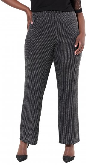 Ulla Popken Sparkling Pinstripe Elastic Waist Pants Black - Traperice & Hlače u Velikim Veličinama – Plus Size - 