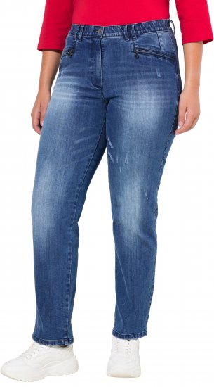 Ulla Popken Tapered Leg Lightly Distressed Jeans Denim Blue - Traperice & Hlače u Velikim Veličinama – Plus Size - 