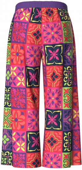 Ulla Popken Tile Print Wide Leg Palazzo Pants Purple - Traperice & Hlače u Velikim Veličinama – Plus Size - 