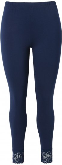 Ulla Popken Lace Trim Leggings Navy - Traperice & Hlače u Velikim Veličinama – Plus Size - 