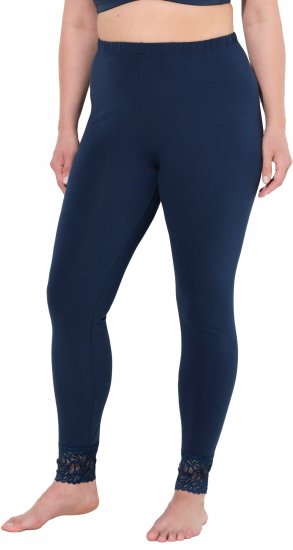 Ulla Popken Lace Trim Leggings Navy - Traperice & Hlače u Velikim Veličinama – Plus Size - 