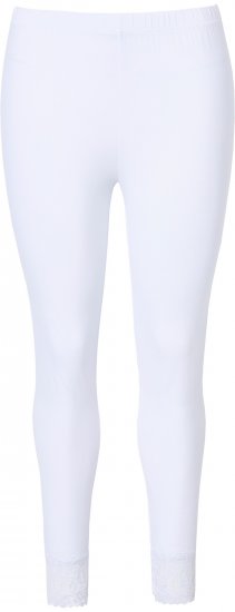 Ulla Popken Lace Trim Leggings White - Traperice & Hlače u Velikim Veličinama – Plus Size - 